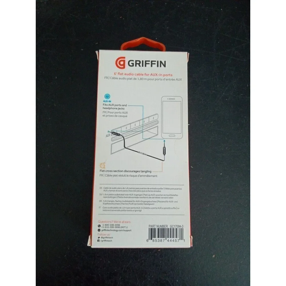 Flat aux audio cable 6' cell phone griffin